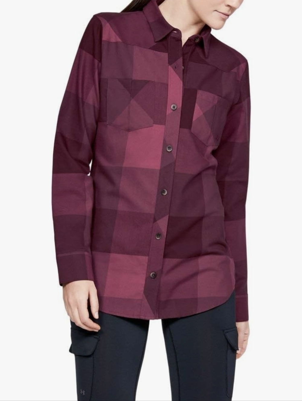 Under Armour Women’s Size XS Burgundy Plaid Button-Up Shirt